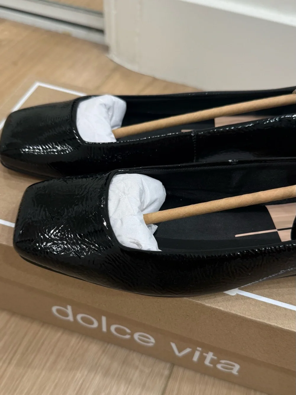 Ashya Ballet Flats Midnight Crinkle Patent - Midnight Black